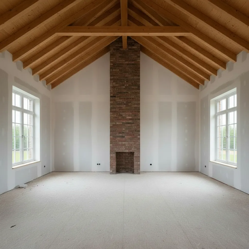 Гостиная в загородном доме до ремонта — черновая отделка