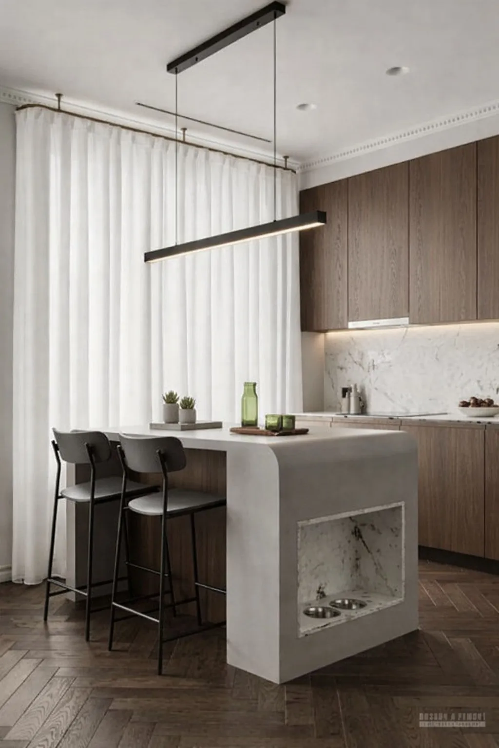 ремонт кухни с островом фото ремонт дома 120 м2 КП Рижский парк современная кухня частный дом