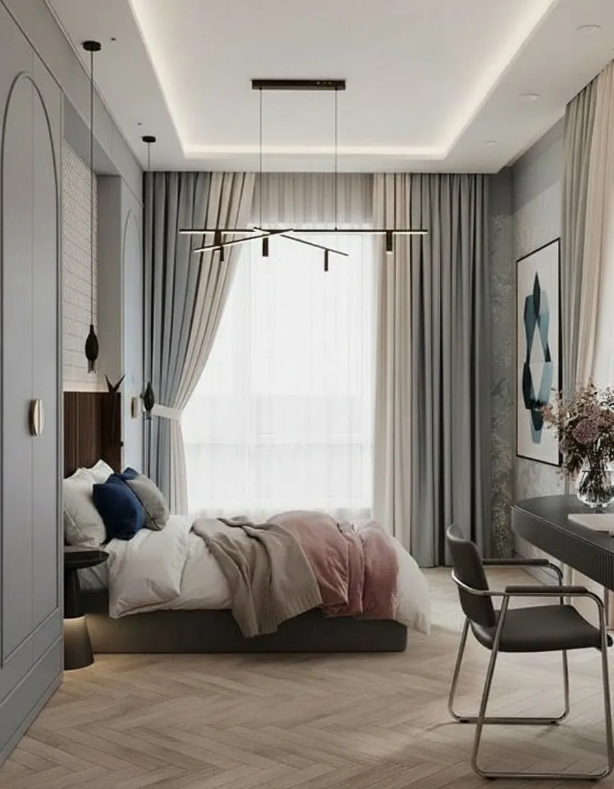 спальня с рабочей зоной ремонт квартиры 115 м² ЖК Lucky Москва интерьер Nexor