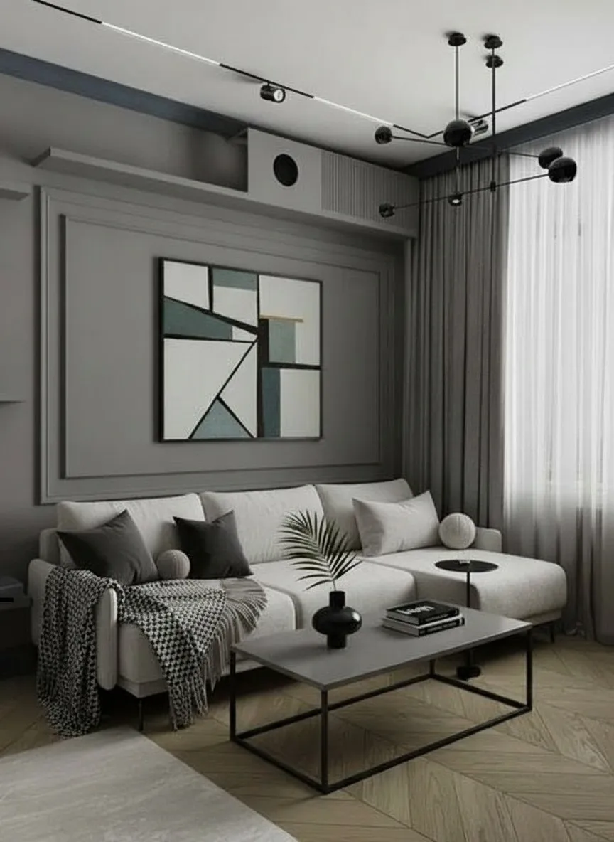 Гостиная после капитального ремонта квартиры 60 м2 ЖК Level Южнопортовая, современный интерьер гостиной, зона отдыха с диваном, дизайнерский ремонт квартиры под ключ Москва фото