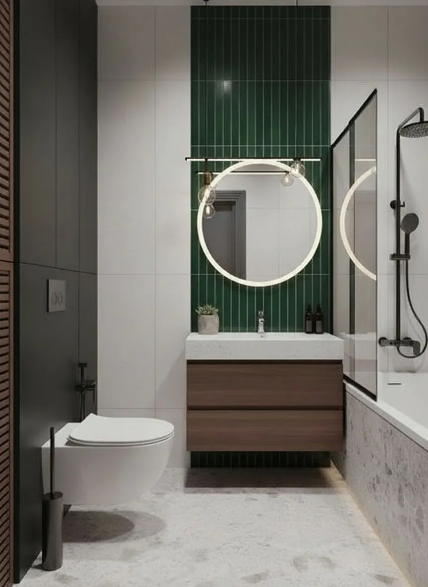 Ванная комната после капитального ремонта квартиры 60 м2 ЖК Level Южнопортовая, современный дизайн ванной комнаты, подвесная тумба, встроенная сантехника, ремонт ванной под ключ Москва