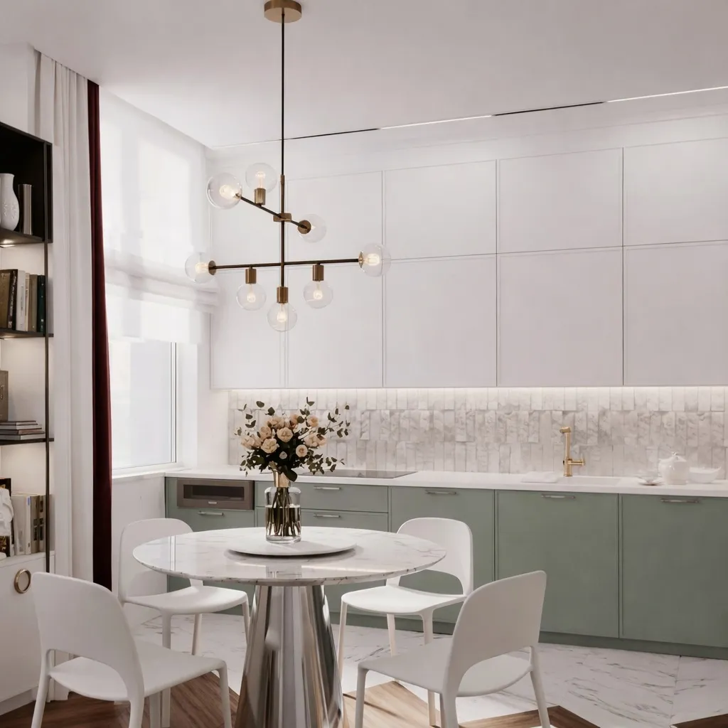 Кухня гостиная после капитального ремонта квартиры 94 м² ЖК Октябрьское Поле Москва дизайн интерьера кухня ремонт под ключ Nexor