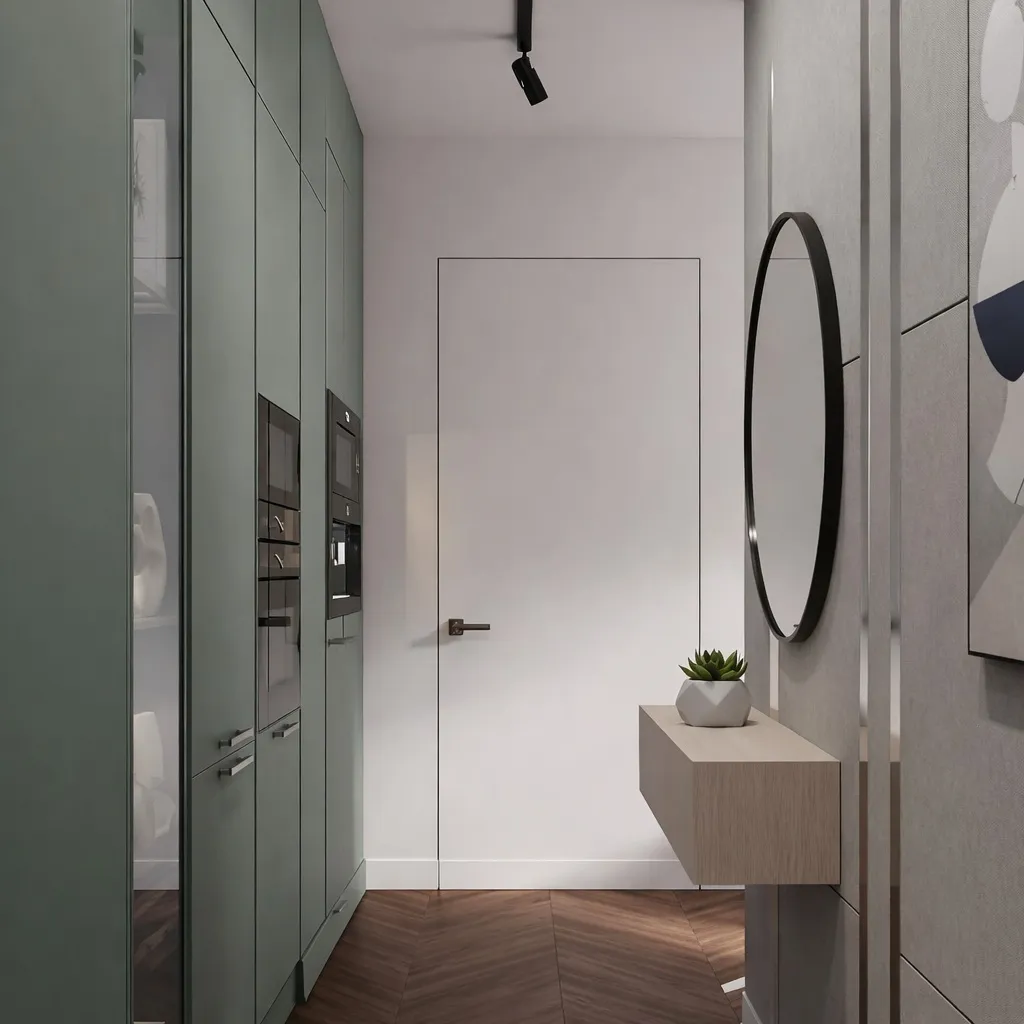 Прихожая после капитального ремонта квартиры 94 м² ЖК Октябрьское Поле Москва встроенные шкафы дизайн Nexor