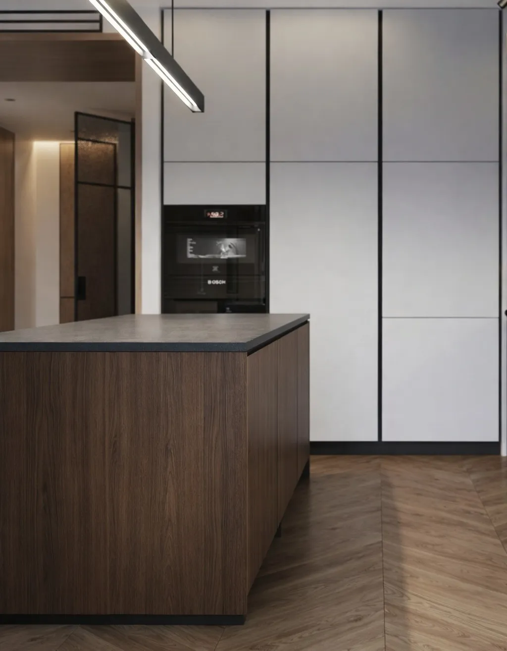 Кухня с островом после ремонта дома 142 м² КП Павловы Озёра